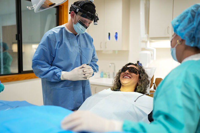 a patient relaxing in a dental chair